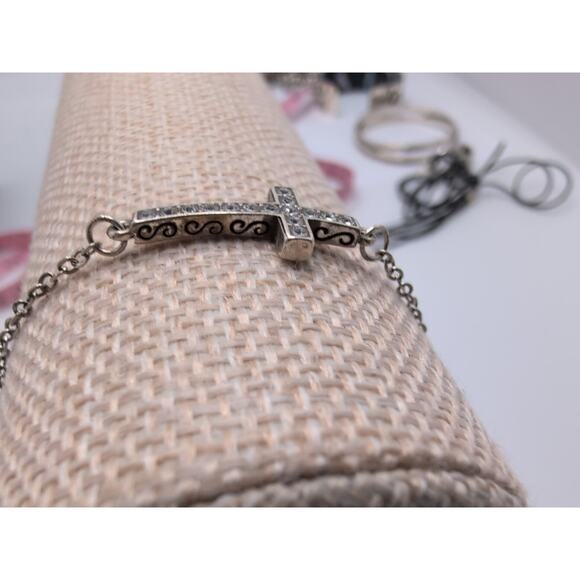 Brighton Cross Bracelet 7.5 Inch Silver Tone Clear Crystal Chain - Picture 5 of 7